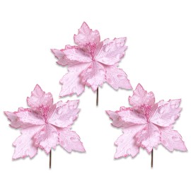 Unbranded 3 Pack of Light Pink Poinsettia Picks with Glitter Centers
