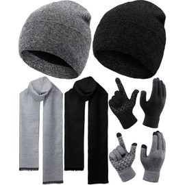 SATINIOR 6 Pieces Women Men Winter Warm Knit Beanie Hat Touchscreen Gloves Scarf Set Fleece Lining Skull Caps Neck Scarves (Black, Gray), One Size