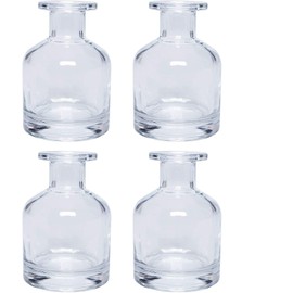 Hosley Set of 4 Glass Clear Bottles- 3.8 Inch High. Ideal Farmhouse Gift for Wedding, Party, Use with Essential Oils, Replacement Diffusers & Reed Sticks, DIY, Crafts, Spa