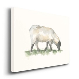 Renditions Gallery Grazing Sheep Wall Art, Watercolor Print of Sheep on Green Grass, Colorful Farmhouse, Premium Gallery Wrapped Canvas Decor, Ready to Hang, 32 in H x 48 in W, Made in America Artwork
