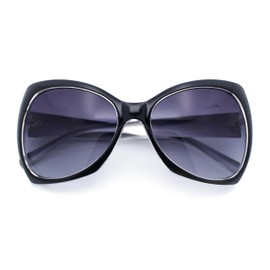 SA106 Unique Oversized Cat Eye Hybrid Butterfly Sunglasses Black