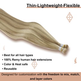 Full Shine Weaving Weft Blonde Highlighted Genius Weft Hair Extensions Color Golden Blonde Highlighted Medium Blonde Single Weft Sew in Genius Weft Extensions 60G 22 Inch