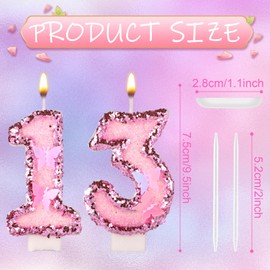 Girls Birthday Number 13 Candles, 2.95in Glitter Butterfly Happy Birthday Cake Toppers Pink Sequins Wedding Numeral Cupcake Decorations for Anniversary Celebration Party Supplies (13th)