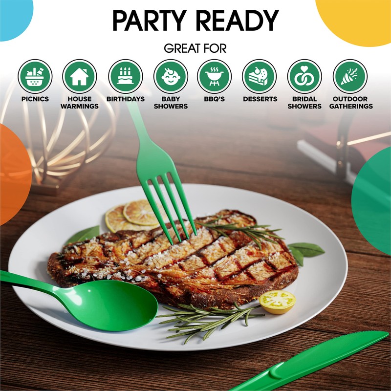 Exquisite Emerald Green Plastic Spoons 50 Pcs Green Spoons Disposable