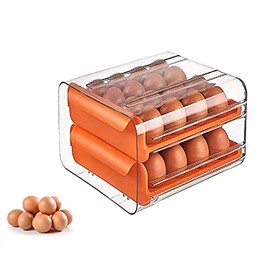 INMTIE Egg Storage Box Kitchen Storage Double Drawer Refrigerator Egg Box,Saving Space Stackable Multi-Layer Egg Storage Household Egg Fresh Storage Box (Orange)