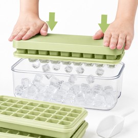 64-Cube Ice Tray Set for Freezer – Easy-Press Silicone Molds with Stackable Storage Bin, Lid & Scoop