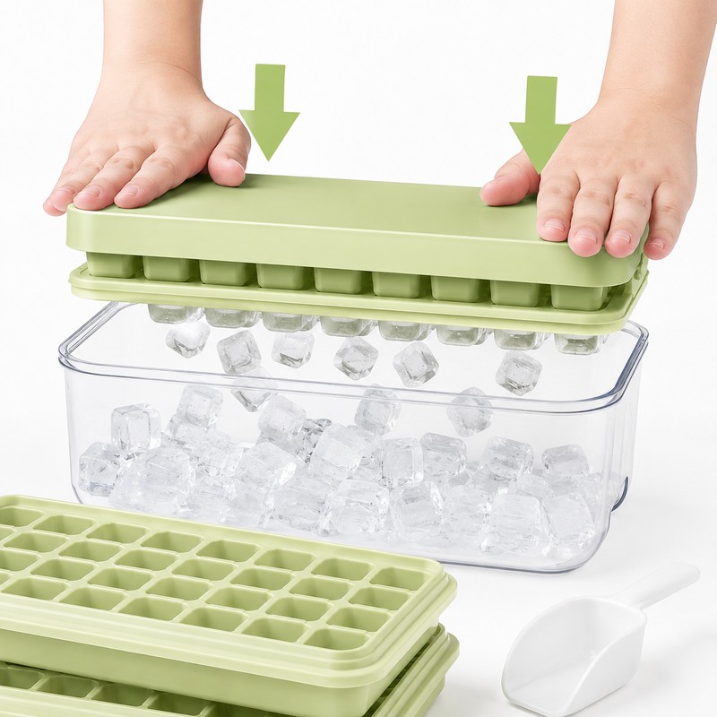 64-Cube Ice Tray Set for Freezer – Easy-Press Silicone Molds
