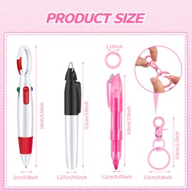 Sabary Mini Highlighter Nurse Pen Pack Set Nurse Pens for Badge Include Pink and Purple Tip Highlighter 2 Permanent Marker and 2 Retractable Ball with 2 Keychain Clip(Pink, Green)
