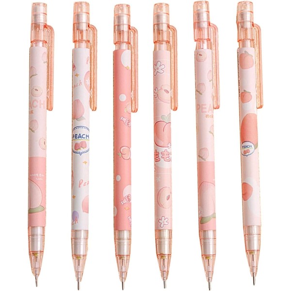Jizlan 6 Pcs 0.5mm Peach Mechanical Pencils Automatic Mechanical Pencils