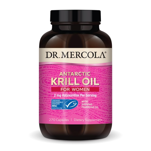 Dr. Mercola, Antarctic Krill Oil for Women with Evening Primrose Oil, 90 Servings (270 Capsules),Source of Omega 3 Fatty Acids, MSC Certified, Non GMO, Soy-Free, Gluten Free