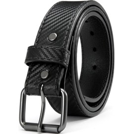 YOETEY Leather Gun Belt for Men - 1.5" Carbon Fiber Black Concealed Carry Belt - Heavy Duty & Durable