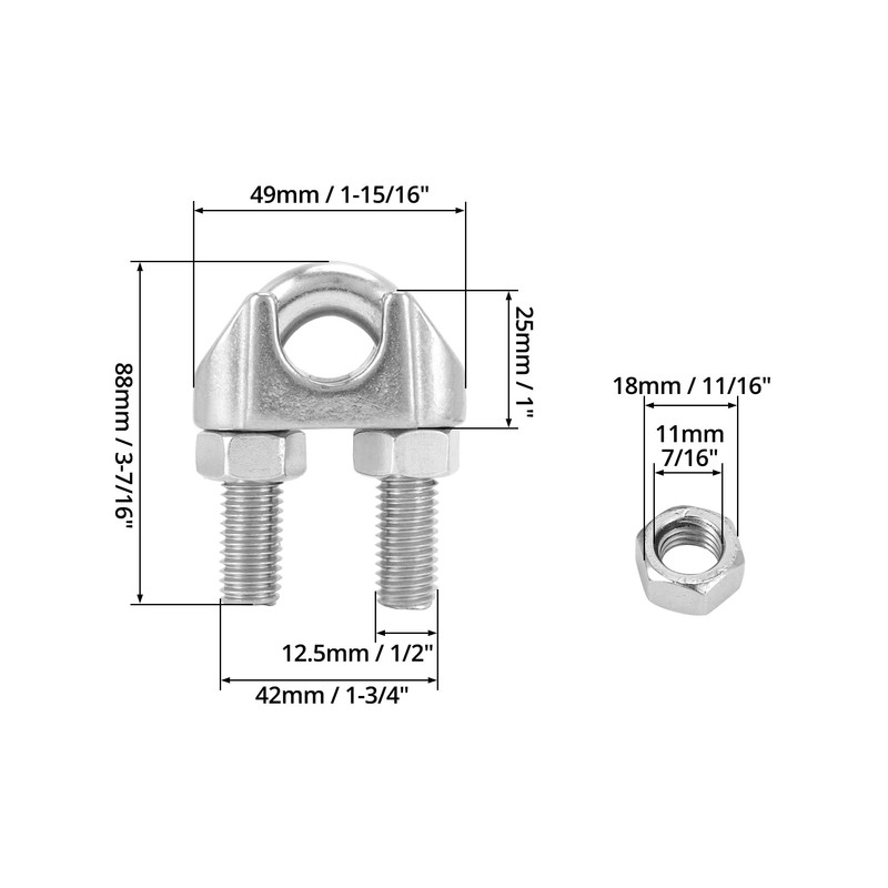 QWORK 5/8" Wire Rope Clamp Clip M16, 10 Pack Large