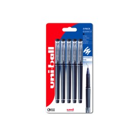 uni-ball UF-222-07 Erasable Rollerball Gel Pens. Premium 0.7mm Ballpoint Tip for Super Smooth Writing, Drawing & Colouring. Capped Eraser for Secure and Stable Rubbing Out. Pack of 5, Black