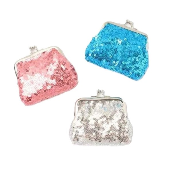 Childrens Girls Kids Sequin Coin Purse with Silver Ball Snap