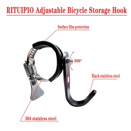 RITUIPIO Adjustable Handlebar Hook Mount, Universal Pole Storage Hook, Black Metal Clamp Design (Single, 1pc)