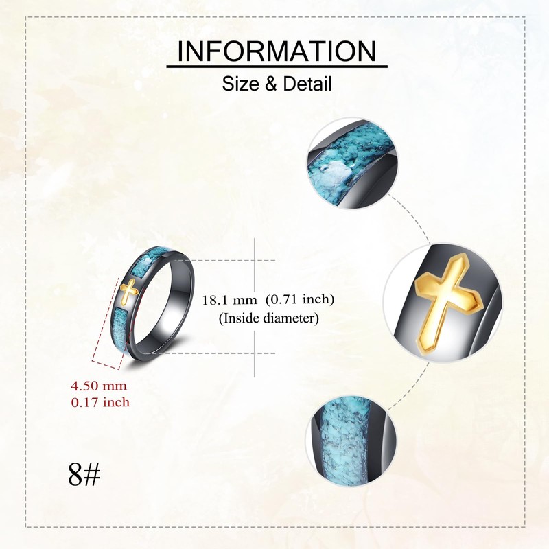 DAYLINLOVE Turquoise Cross Ring S925 Sterling Silver Black Turquoise Rings