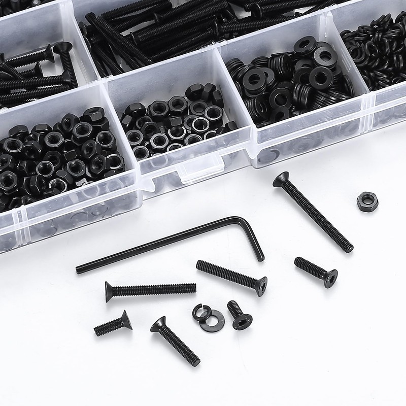 1120 Piece M3 Screws Set, Countersunk Screws Nuts Set, Threaded
