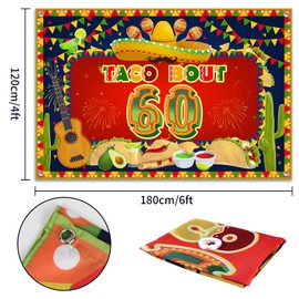 HAMIGAR 6x4ft Happy 60th Birthday Banner Backdrop - Taco Bout 60 Fiesta Mexican Cactus Birthday Decorations Party Supplies for Men