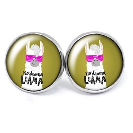 JUANLOWE No Drama Lama Earrings Silver Alpaca Stud Earrings Stainless Steel, Glass, Glass