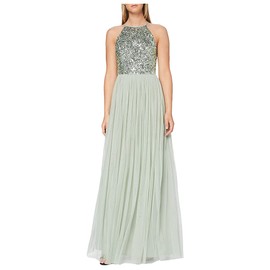 Maya Deluxe Women's Maxi Dress, Bridesmaid Halterneck, Sequins-Decorated Prom Wedding Dresses for Special Occasions, Bridesmaid Dress, Sage Green, 40