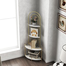 TREATLIFE HOME Gold 4-Tier Corner Bookshelf, Rustic Style Metal Frame Shelf for Storage and Display
