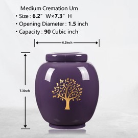 MOCANDA Medium Urns for Human Ashes Adult Female,Keepsake Urns for Ashes for Women,Tree of Life Urn,Purple Ceramic Decorative Urns,Keepsakes for Ashes,pet urn