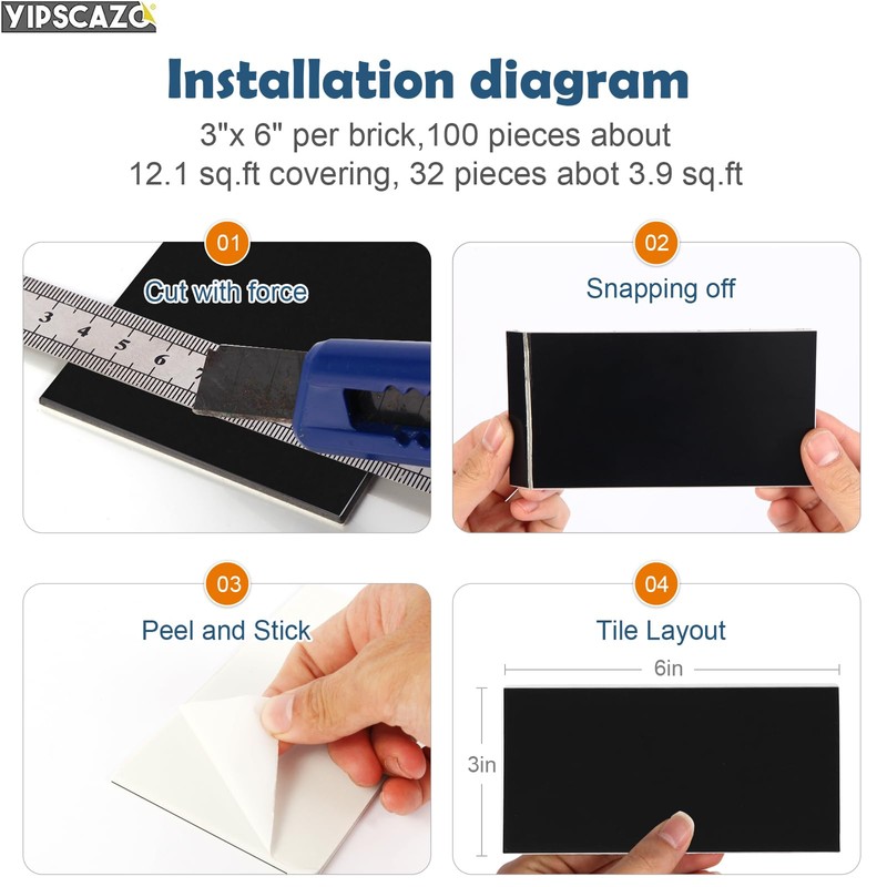Yipscazo Peel and Stick backsplash 3 x 6 Inches 3D