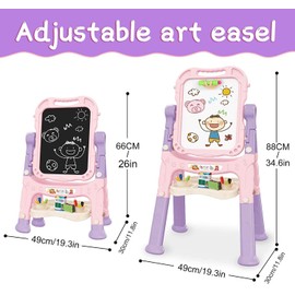 Mojitodon Art Easel for Kids, Adjustable Standing Rotatable Double Sided Easel with Painting Accessories for Toddlers Boys and Girls-Pink