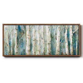 Renditions Gallery Nature Abstract Canvas Wall Art The Birchwoods Study Floater Framed Wall Decoration for Classroom Bedroom Living Room - 8"X20" WALNUT GAL036