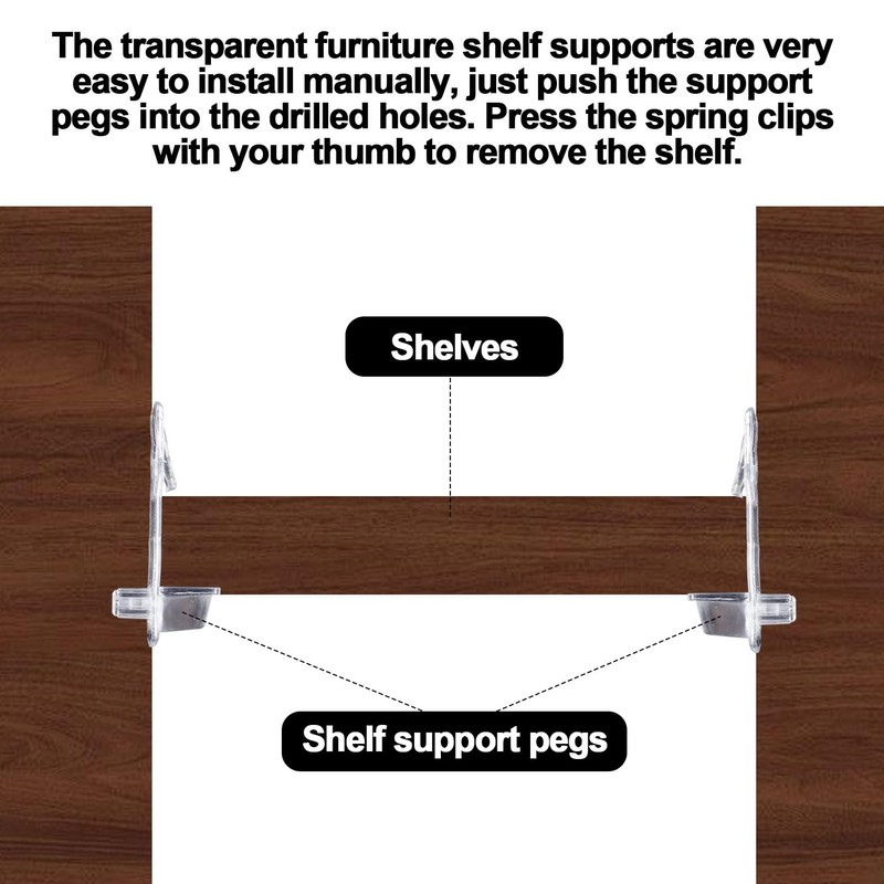 20pcs Self Locking Shelf Support Pegs, Clear Plastic Shelf Pins
