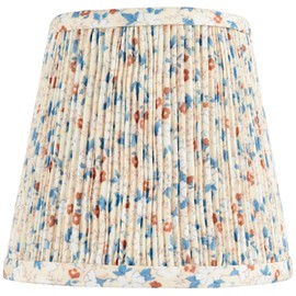 4" Top x 6" Bottom x 5 1/2" High x Print Lamp Shade Replacement Small Mini Blue Red Empire Round Floral Modern Fabric Leaf Shirred Pleated Pattern Clip On Candelabra - Springcrest