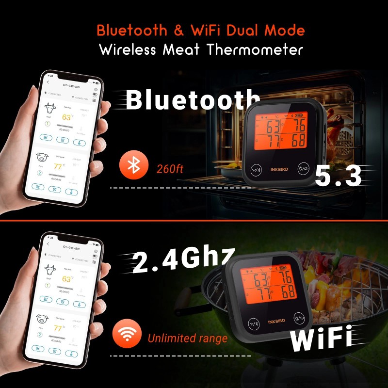 Inkbird WiFi Meat Thermometer BBQ Cooking Thermometers APP Calibration Temp