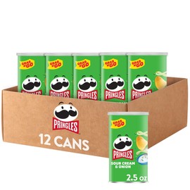 Pringles Potato Crisps Chips, Lunch Snacks, Office and Kids Snacks, Grab N' Go, Sour Cream and Onion (12 Cans)