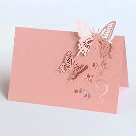 iKesoce Pack of 50 Butterfly Place Cards for Weddings, Place Cards, Communions, Christenings, Birthdays, Pink