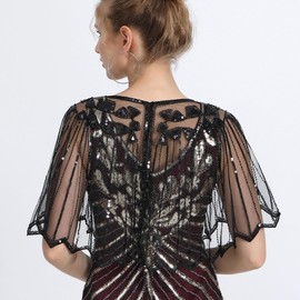 ZLTdream Shawls and Wraps for Evening Dresses 1920s Shawl Sequin Beaded Evening Cape Bolero Flapper Cover Up For Party Daily Black