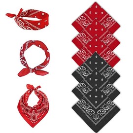 FUIPVGI 6 Pcs Bandana Head Scarf for Men and Women, Stylish Versatile Bandanas Paisley Print Cowboy Headband Scarf Headbands Masks for Running Hiking Biking Cosplay (Red,Black)