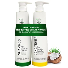 Biogreen Roots Shampoo & Conditioner - Sulfate-Free Hair Care with Hydrolyzed Wheat Protein, Coconut Fruit Extract, Vitamin E & Collagen - Deep Nourishing Duo for All Hair Types -(2 bottles x 750 ml)