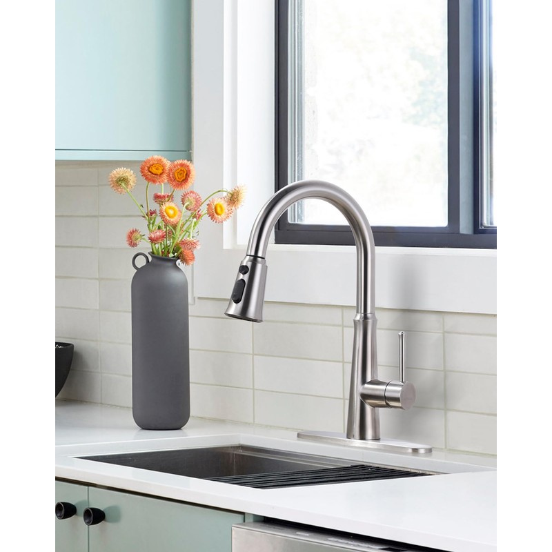 WOWOW Kitchen Faucet Head Replacement, 3 Function Pull Down Faucet