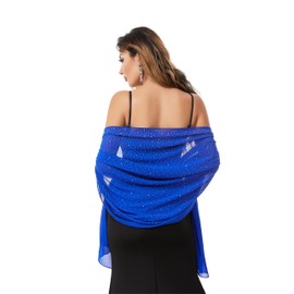 Gzcvba - Chales y envolturas para vestidos de noche, gasa transparente para mujer, elegante, suave, sedoso, brillante, bufanda de novia, azul real c, 74.8*27.6in