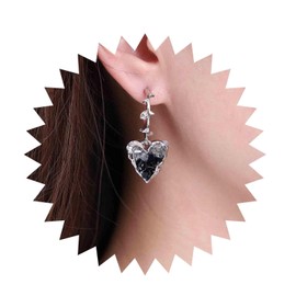 Inateannal Punk Heart Earrings Black Onyx Heart Earrings Silver Open Circle Hoop Earrings Gothic Heart Earrings Jewellery for Women and Girls, Zinc, No Gemstone