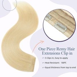 14inch One Piece Clip in Real Hair Extensions 100% Remy Human Hair (75g, #613 Bleach Blonde) 3/4 Full Head Thick Straight
