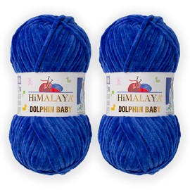 2 Skein/Pack Himalaya Dolphin Baby Chenille Yarn, Each Ball 100 gr (3.5 oz), 120 m (132 Yards), 100% Polyester, Super Bulky Baby Blanket Velvet Amigurumi Yarn, 80329 - Saxe Blue