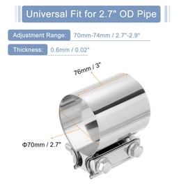 sourcing map 2.7 Inch Exhaust Clamp, 304 Stainless Steel Butt Joint Band Clamp Sleeve Coupler Pipe Repair Clamp Universal Widening Clamp for Exhaust Pipes Mufflers, Silver