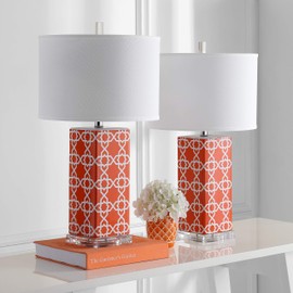 Safavieh Lighting Collection Quatrefoil Orange 27-inch Bedroom Living Room Home Office Desk Nightstand Table Lamp (Set of 2) - LED Bulbs Included