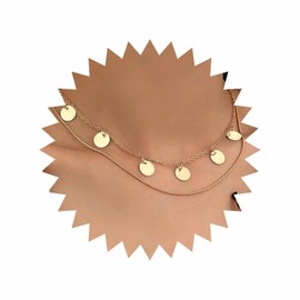 Inateannal Boho Layered Disc Necklace Choker Coin Disc Choker Necklace Gold Sequins Pendant Necklace Vintage Coin Layered Chain Necklace Jewellery for Women Girls, Zinc, No Gemstone