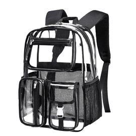 Cusangel Clear Backpack for Stadium Events,16 inch TPU See Through Backpack Sports approved,Heavy Duty Large Capacity, for 12Age or old student,group activities,work,warehouse,fair and rodeo(Black)