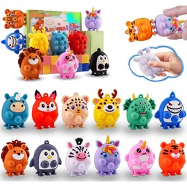 12 PCS Squeeze Toys for Kids Kids Party Favors Silicone Animal Pop Fidget Toys with Suction Cup Birthday Gifts for Boys Girls Treasure Chest Toys Gift Bag Fillers Kids Prizes Pinata Fillers