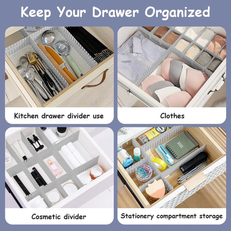 HOTUT Drawer Dividers Adjustable Drawer Storage Organizer, 16 PCS Grid