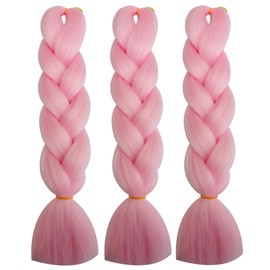 Herina Pink Hair Extensions 3pcs Light-Pink Braiding Hair Fake Braids In Hair Extensions Colored French Braid High Temperature Jumbo Braids(3pc/pack)