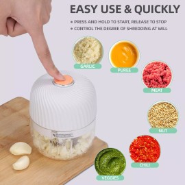 MAMICOOKER Electric Garlic Chopper, Mini Portable Veggie Chopper, 250ML Garlic Grinder M...